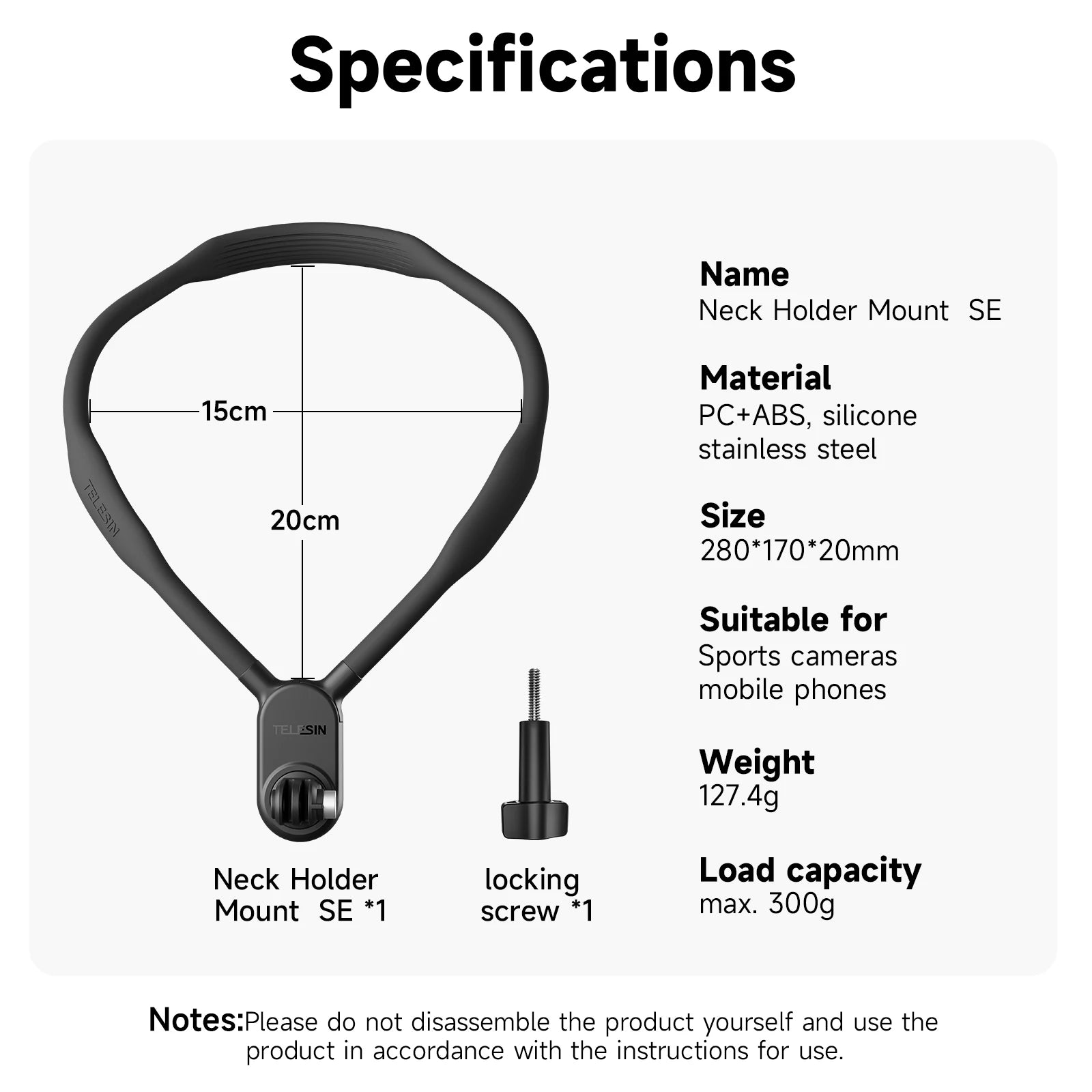 Suporte de pescoço para câmera de ação TELESIN SE 2.0