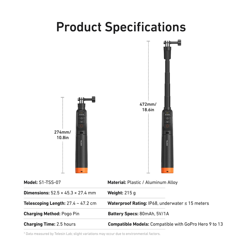 Bastão de selfie subaquático com tripé Bluetooth TELESIN para GoPro