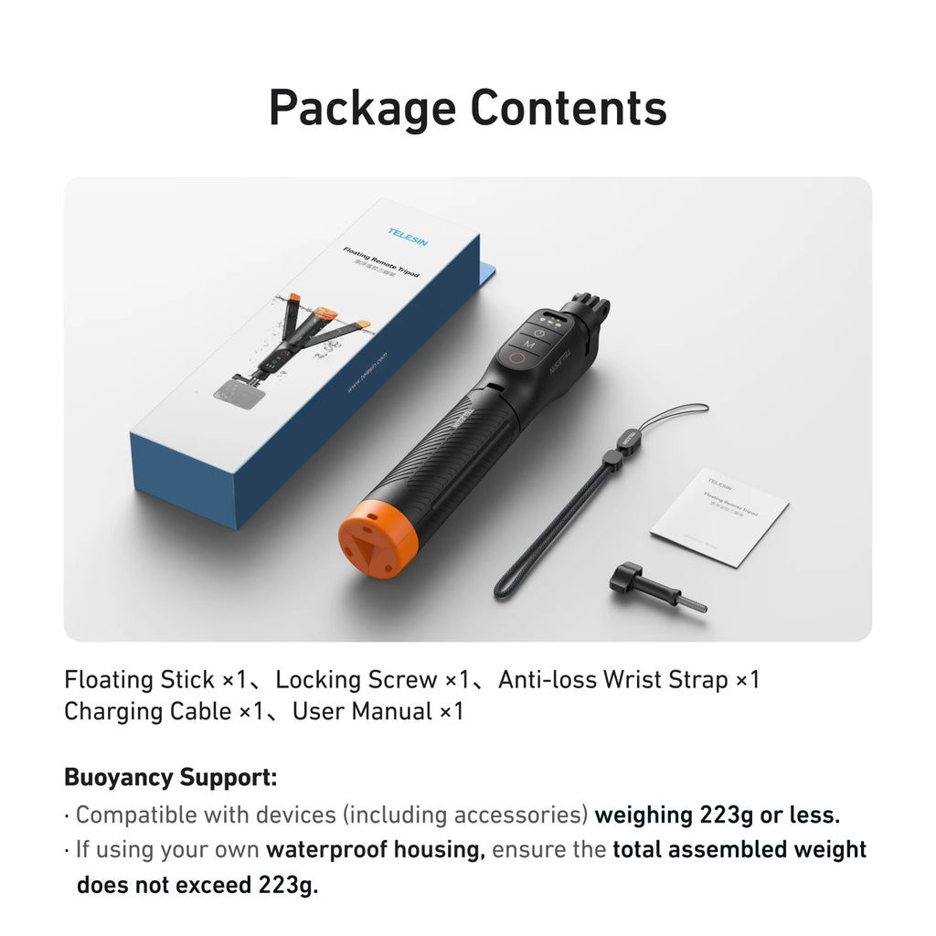 Bastão de selfie subaquático com tripé Bluetooth TELESIN para GoPro